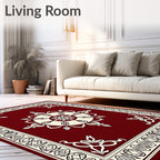 Crimson Ivory Mandala Floral Border Rug