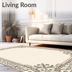 Ornate cream and brown scroll border Rug
