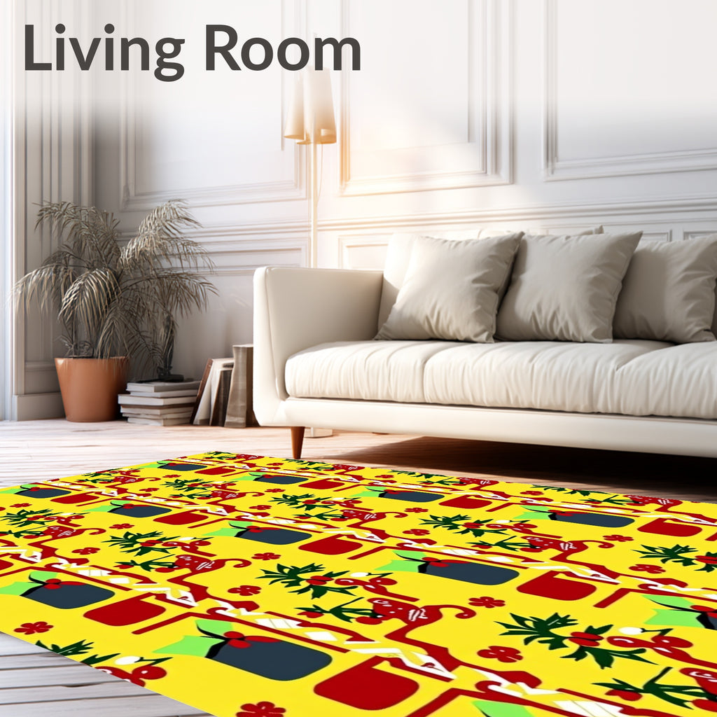 Bold Red Leafy Branch Yellow Rug