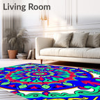 Vibrant Blue Red Green Floral Mandala Rug