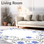 Pastel Blue Floral Vine Border Rug