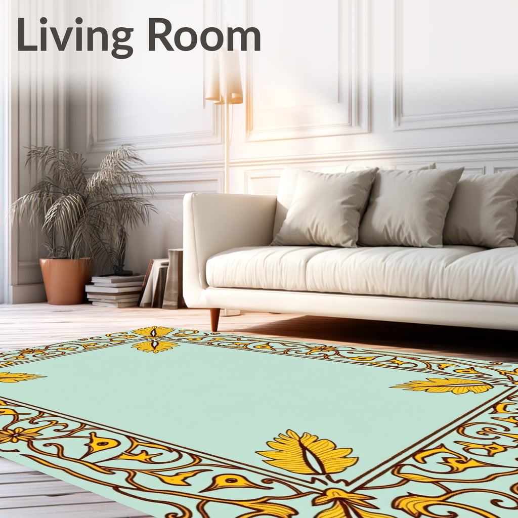 Golden Leaf Bordered Mint Rug
