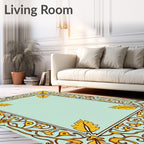 Golden Leaf Bordered Mint Rug