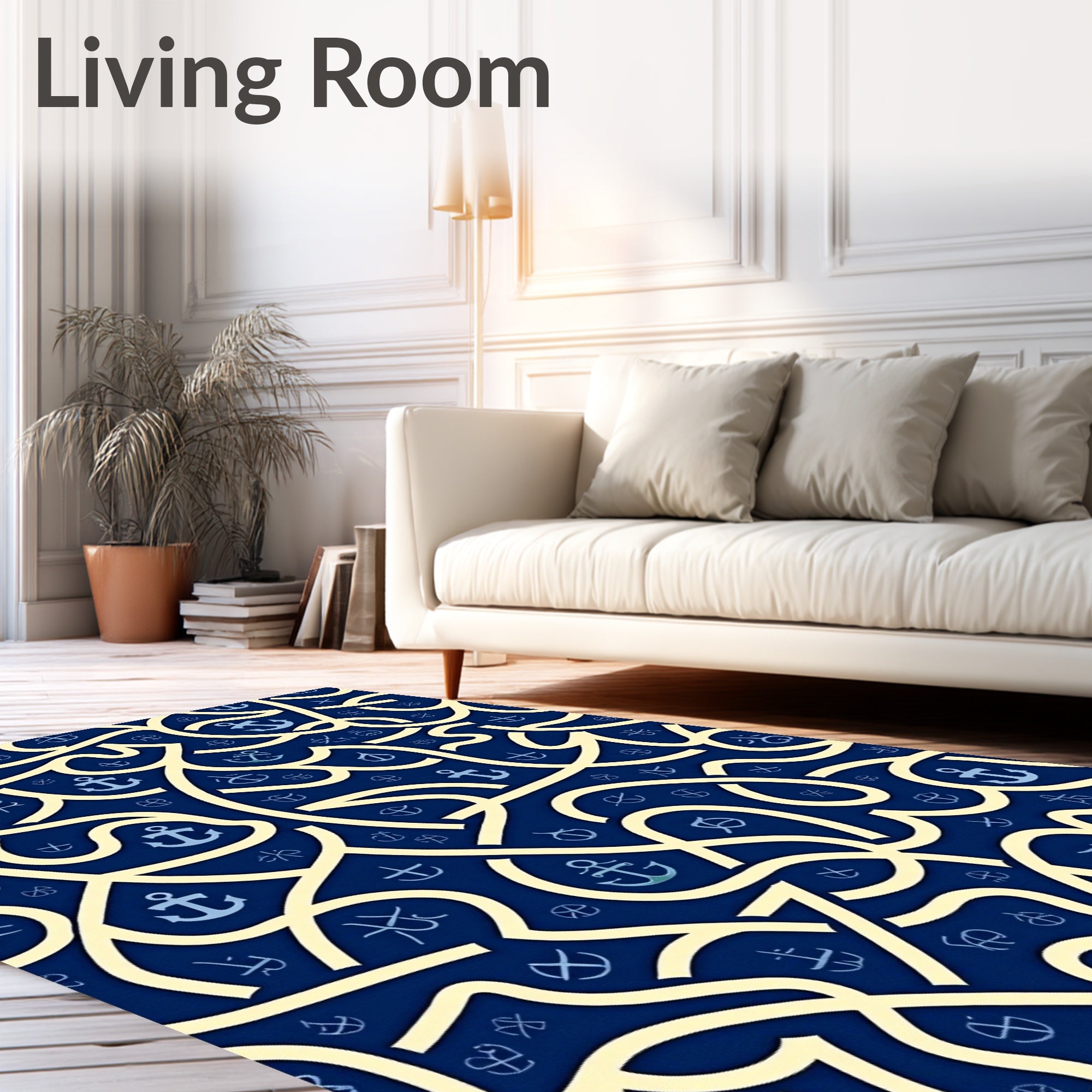 Navy Blue Anchor Nautical Weave Rug