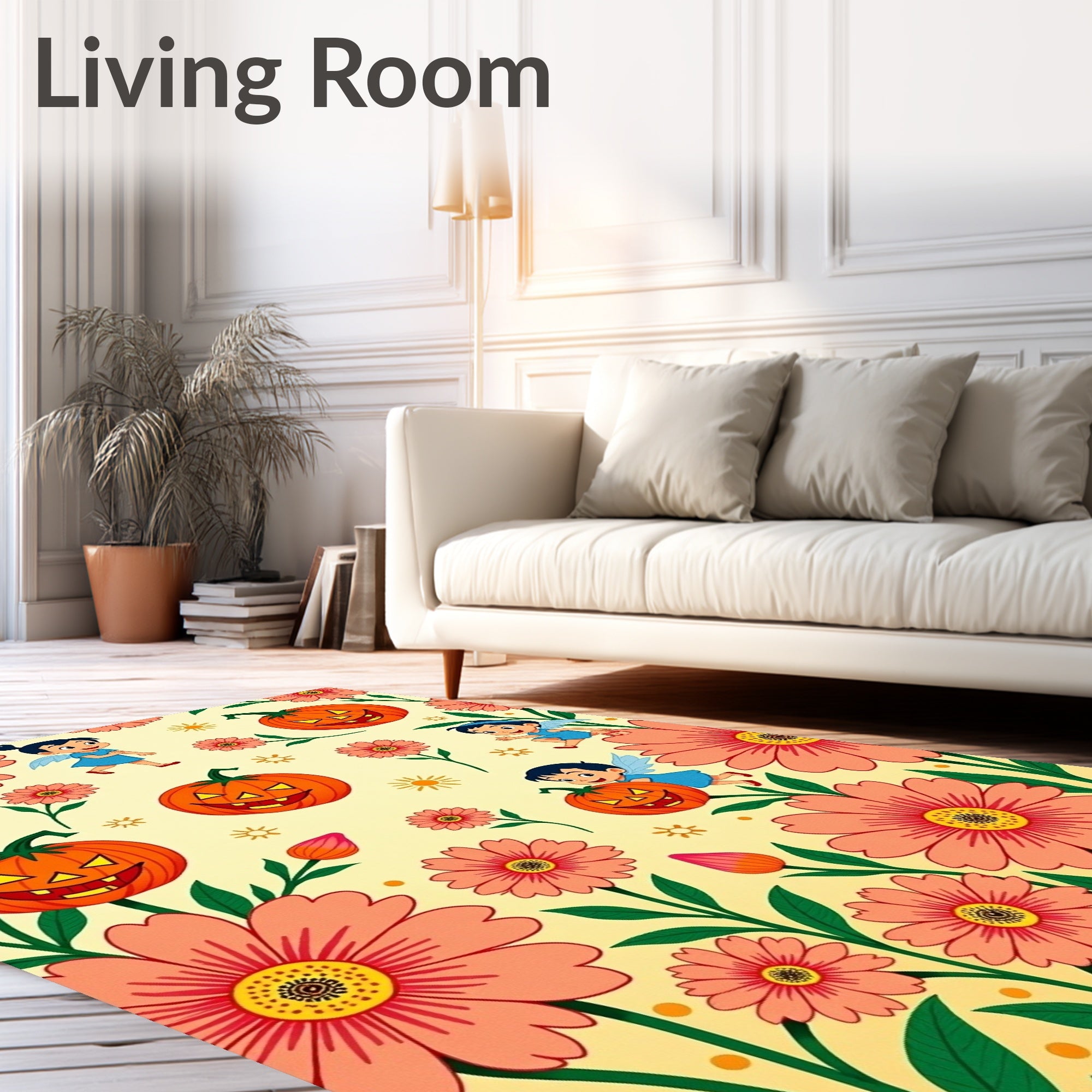 Whimsical Orange Pumpkin Fairy Garden Rug