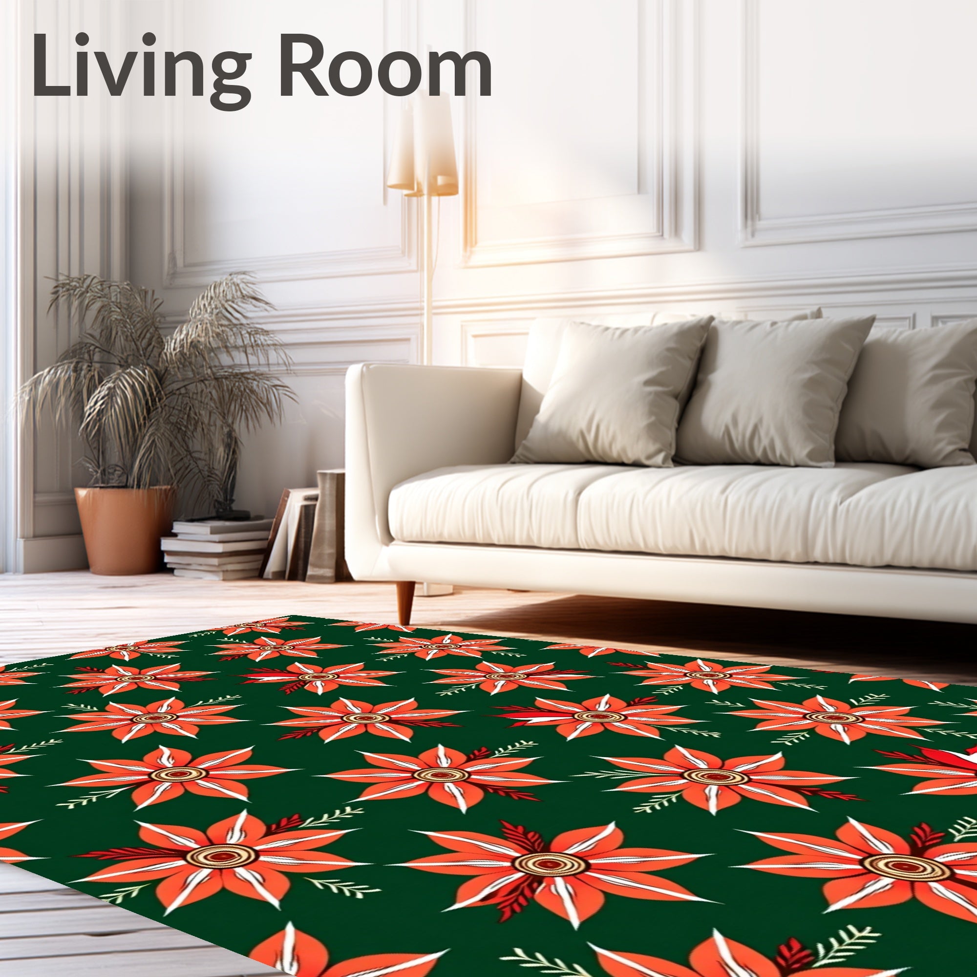 Orange Floral Medallion Dark Green Rug