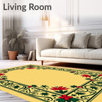 Ornate Red Floral Green Vine Border Rug