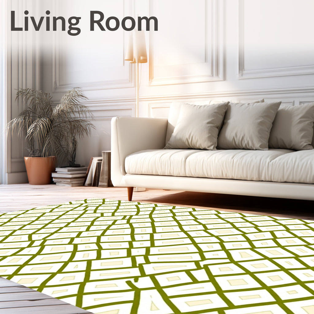 Olive Green Distorted Diamond Grid Rug