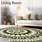 Deep Olive Green Radial Mandala Rug
