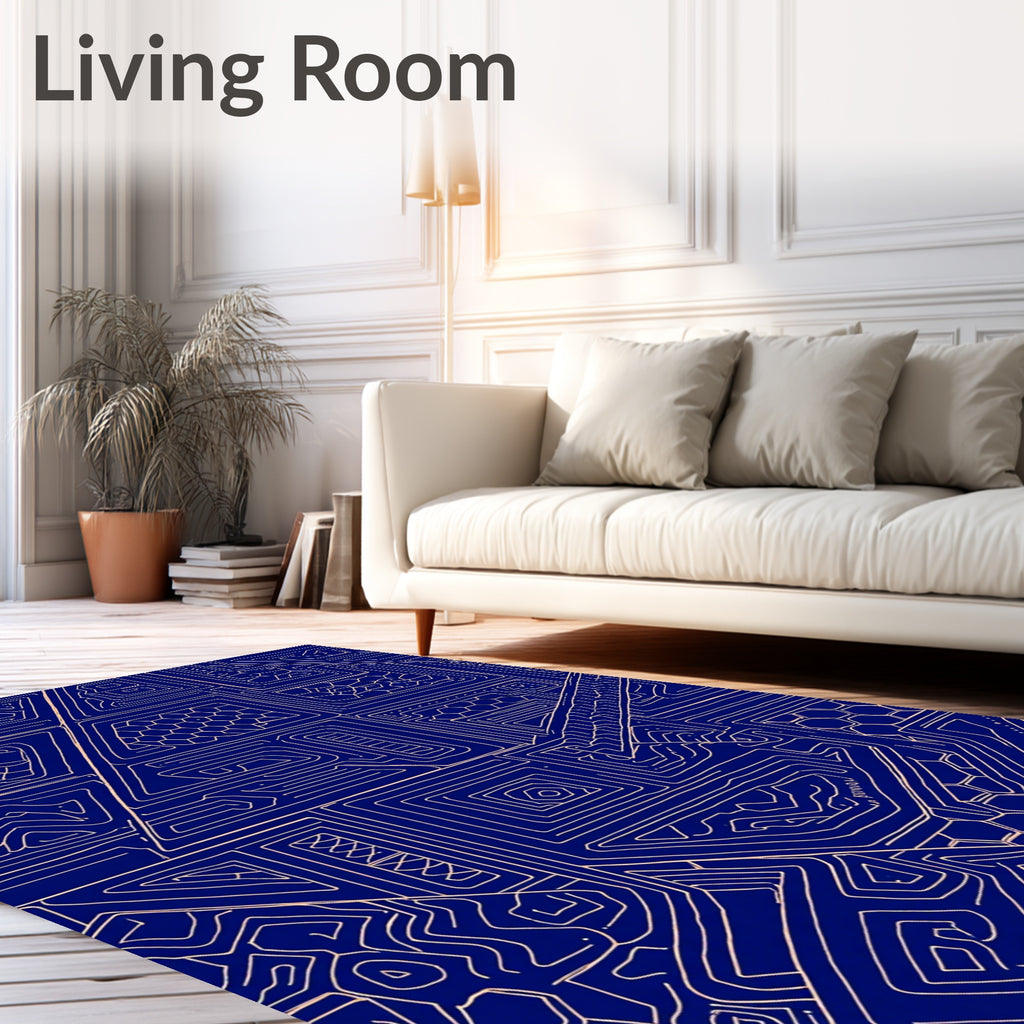Abstract Navy Geometric Maze Rug