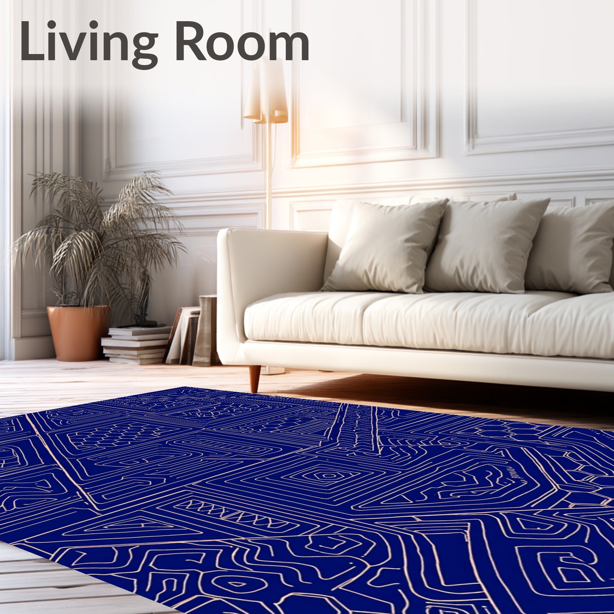 Abstract Navy Geometric Maze Rug