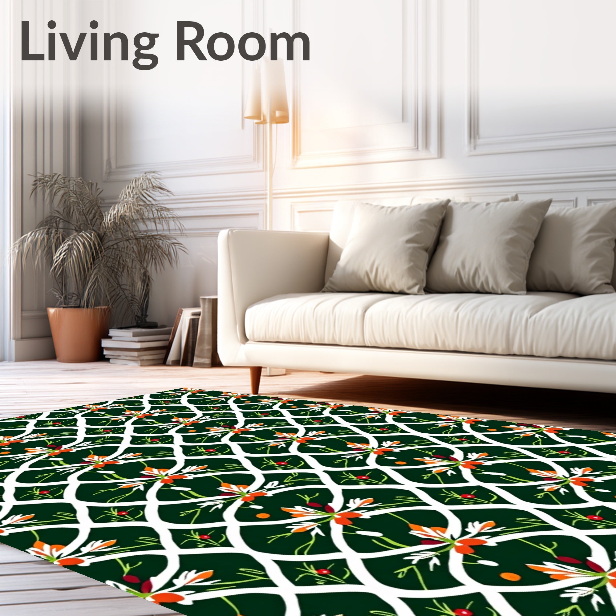 Emerald Green Floral Lattice Rug