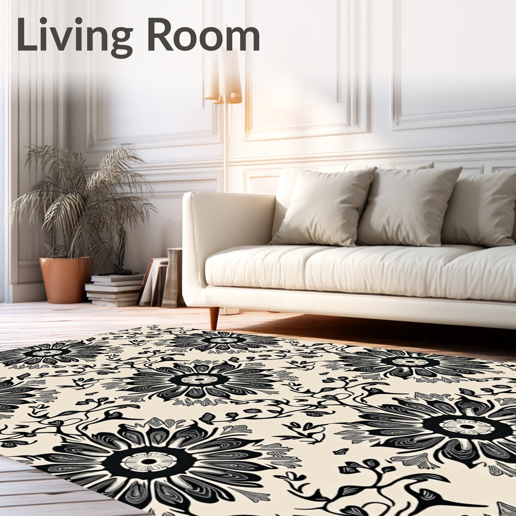 Black Ivory Floral Vine Arabesque Rug