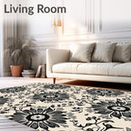 Black Ivory Floral Vine Arabesque Rug