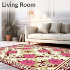 Crimson Rose Floral Scroll Medallion Rug