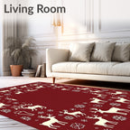 Crimson Reindeer Snowflake Border Rug