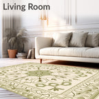 Sage Green Floral Medallion Border Rug