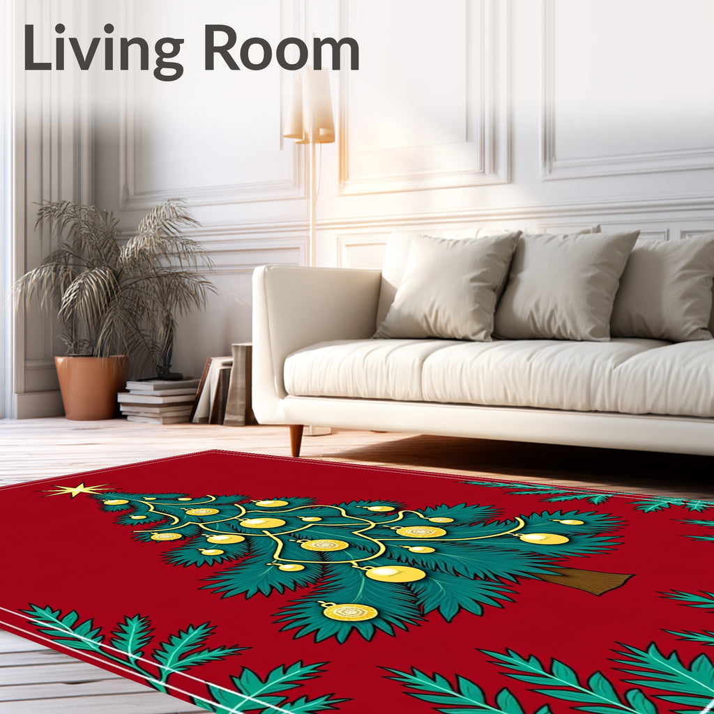 Crisp Evergreen Ornaments Festive Tree Rug