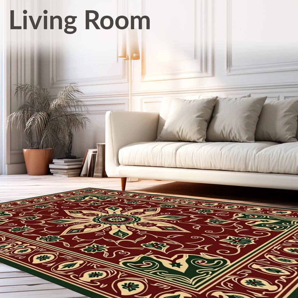 Crimson and Emerald Floral Medallion Rug