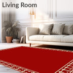 Deep Red Contemporary Geometric Border Rug