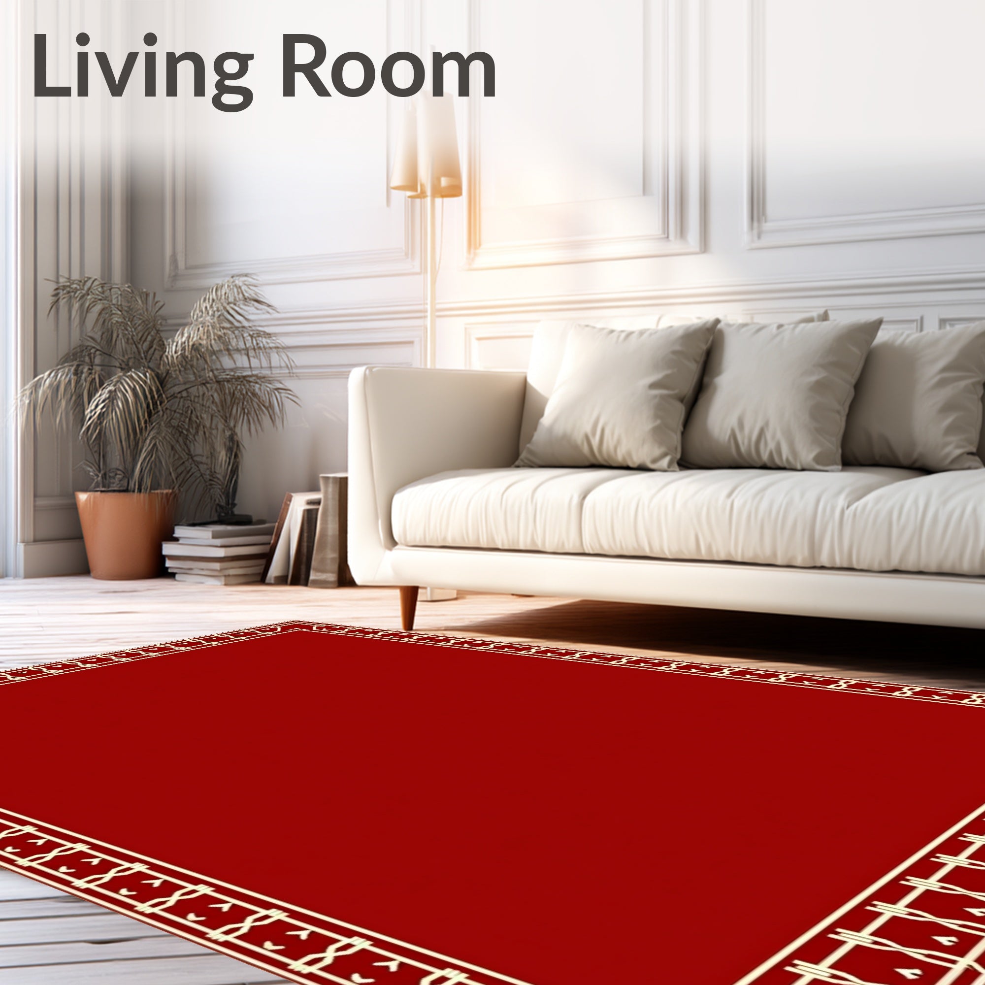 Deep Red Contemporary Geometric Border Rug