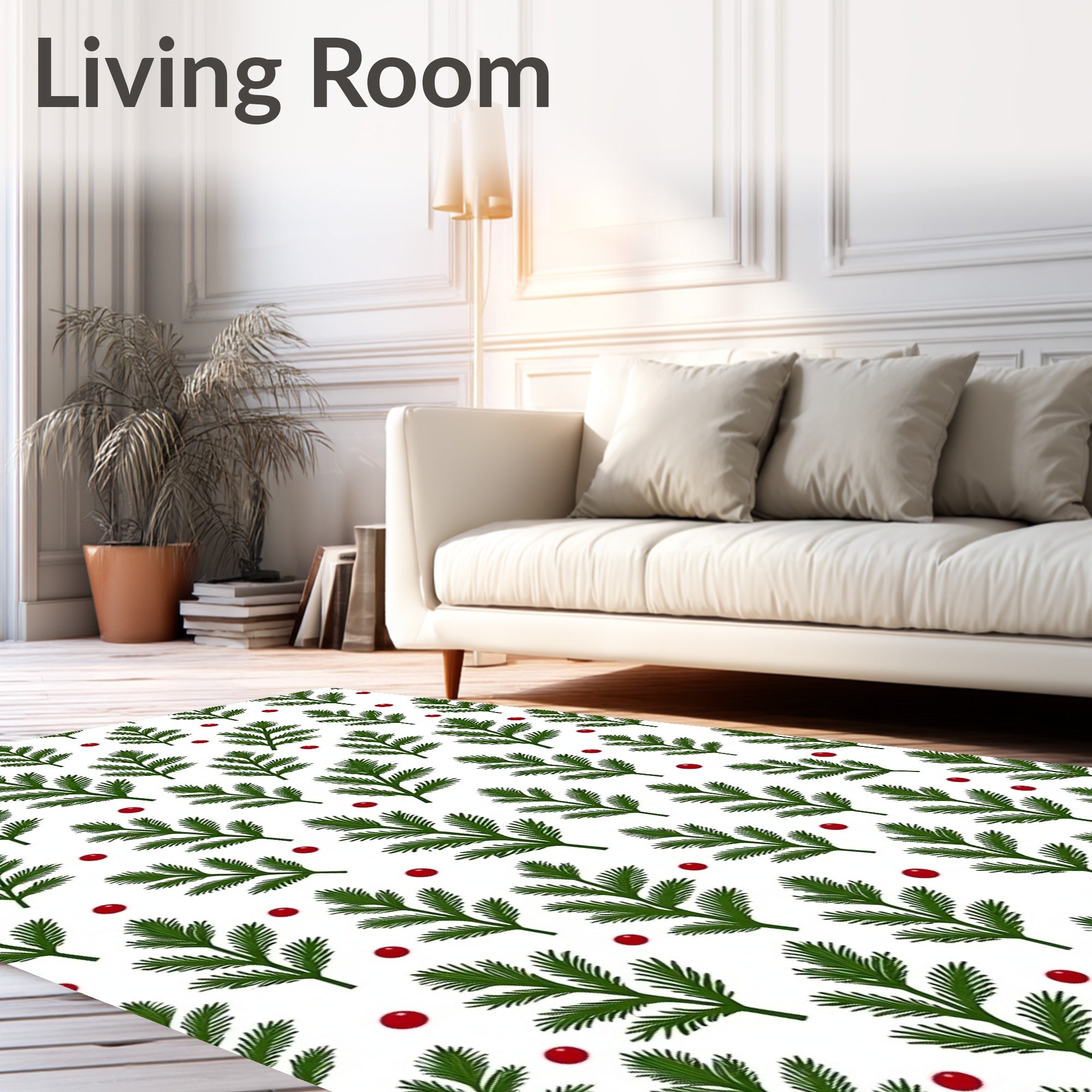 Christmas Evergreen Red Berry Foliage Rug