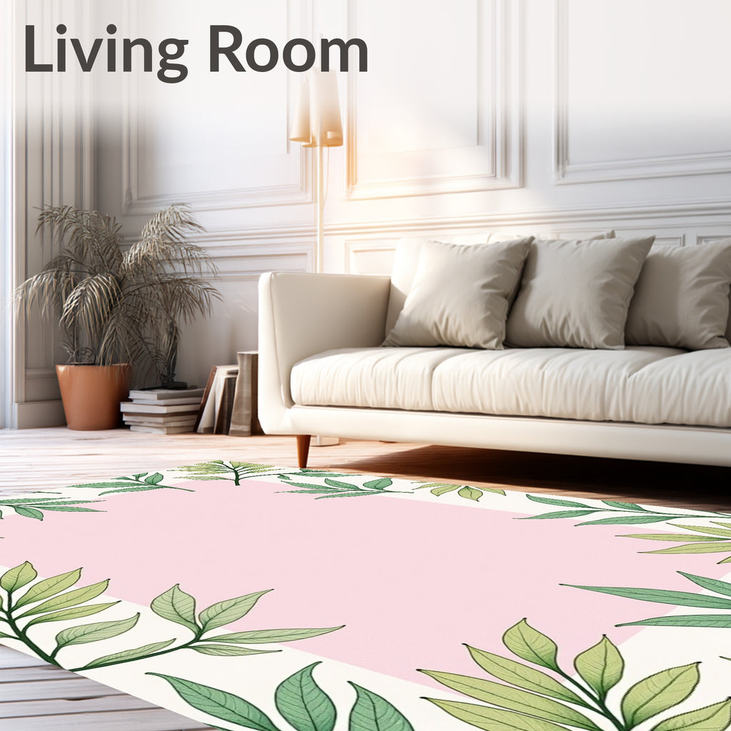 Pale Pink Square Leafy Border Rug