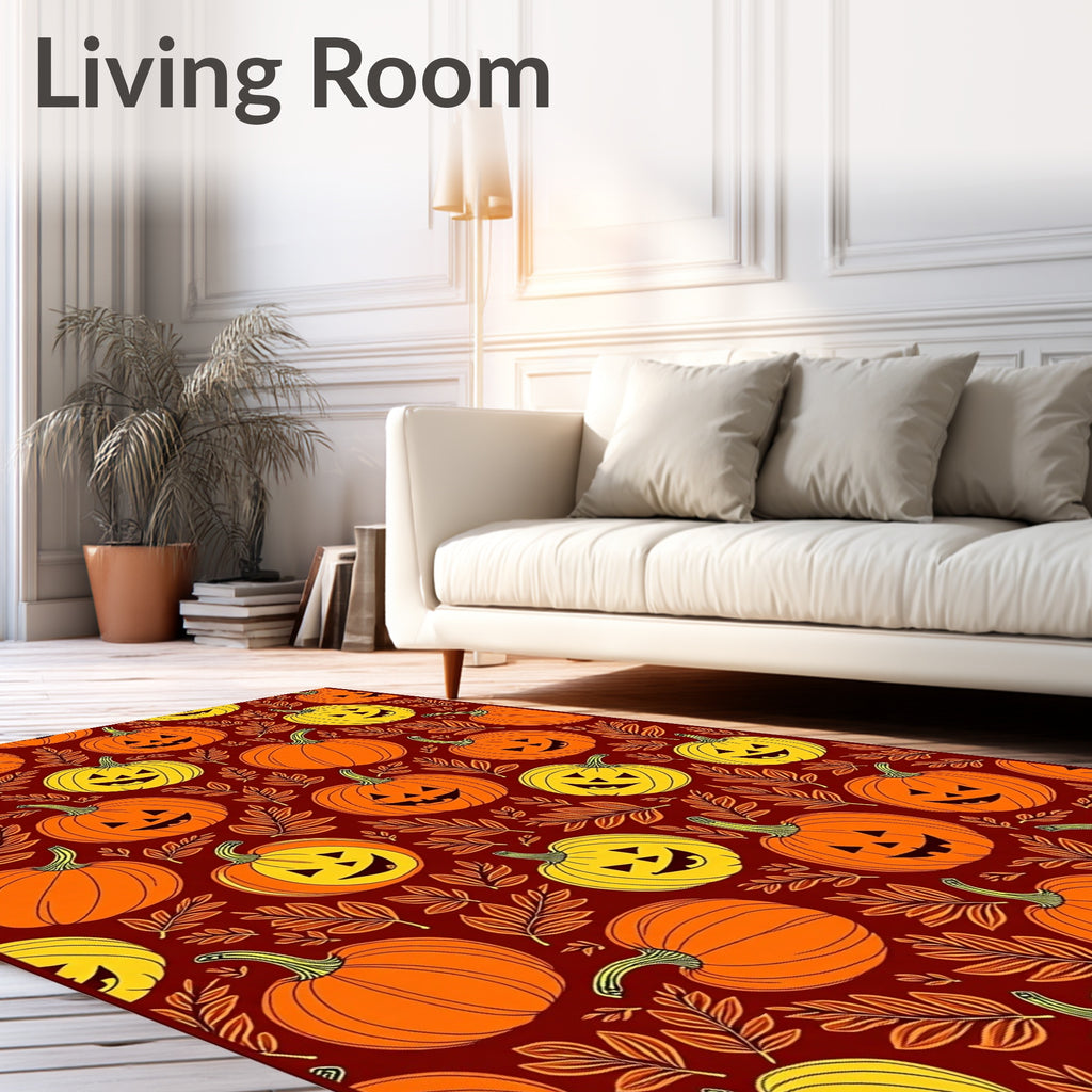 Autumn Jack O Lantern Pumpkin Foliage Rug