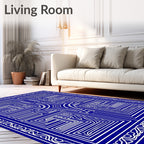 Intricate Blue White Geometric Maze Rug