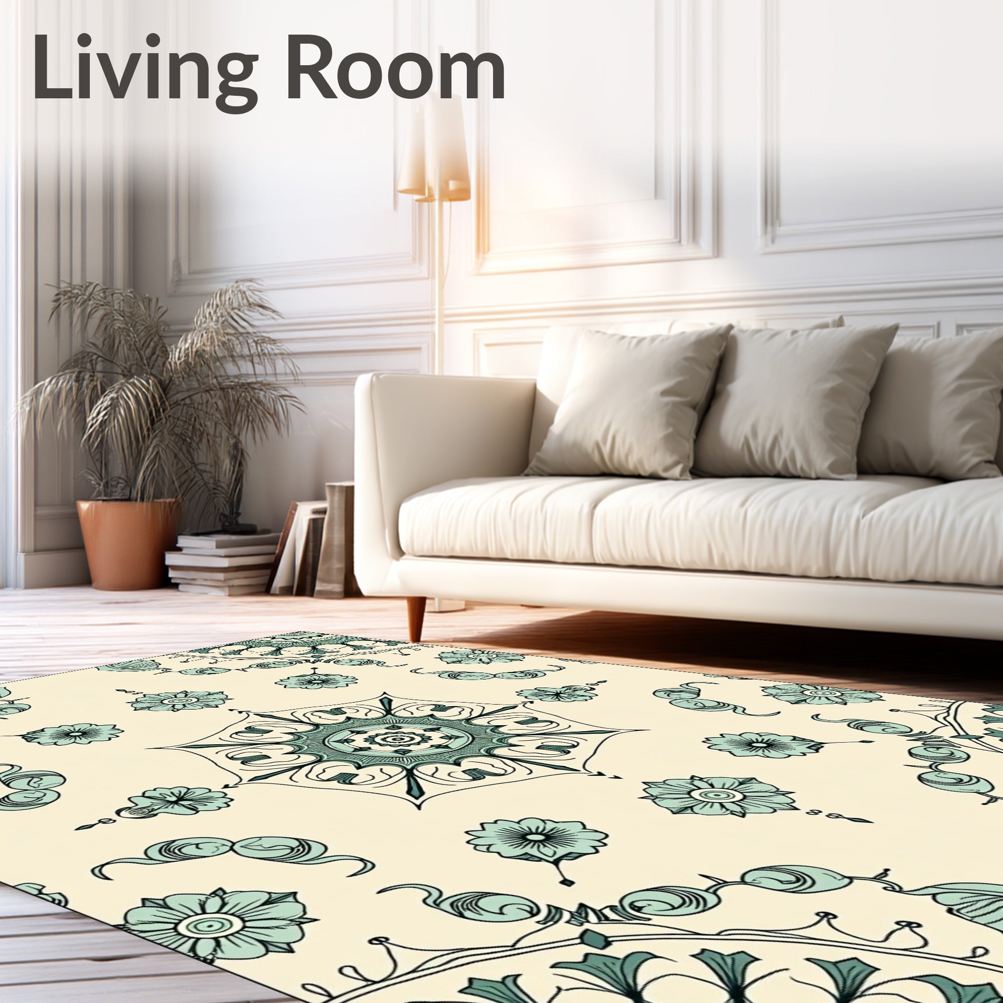 Vintage Teal Floral Medallion Lace Rug