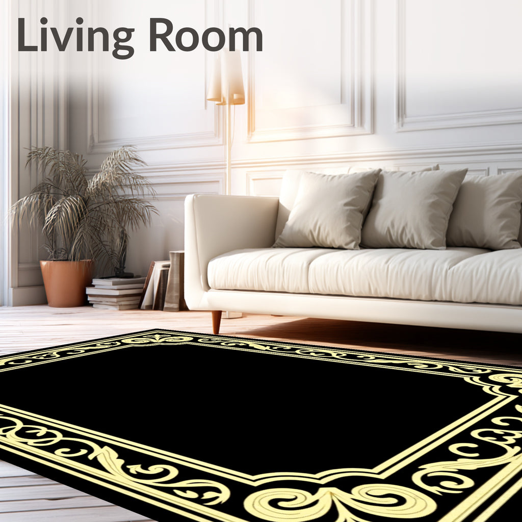 Elegant Cream Scrollwork Frame Rug