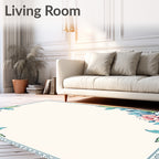Charming Pink Floral Leafy Border Rug