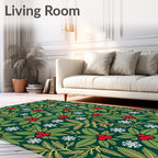Festive Green Holly Berry Snowflakes Rug