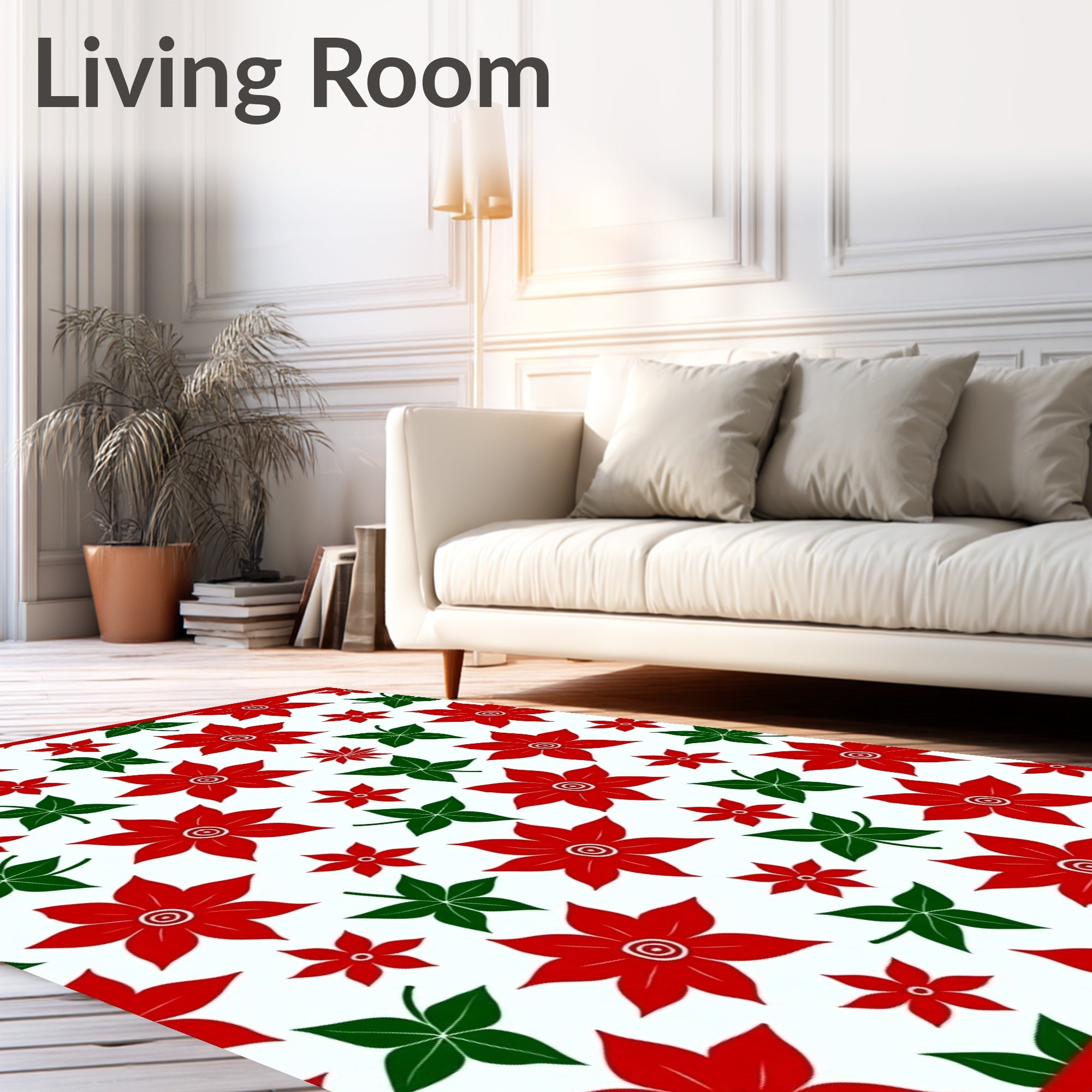 Vibrant Red Green Floral Scatter Rug