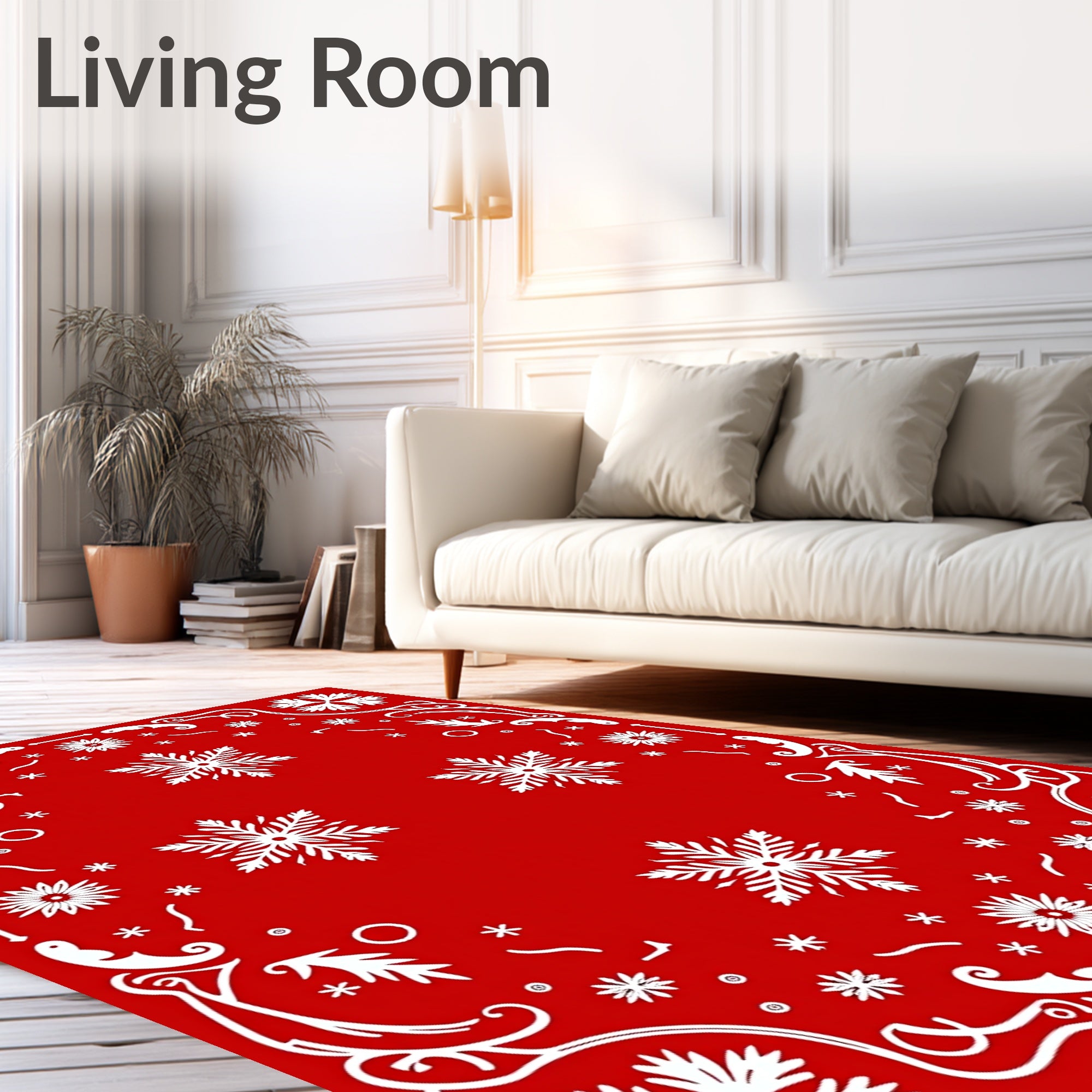 Festive White Snowflake Garland Rug