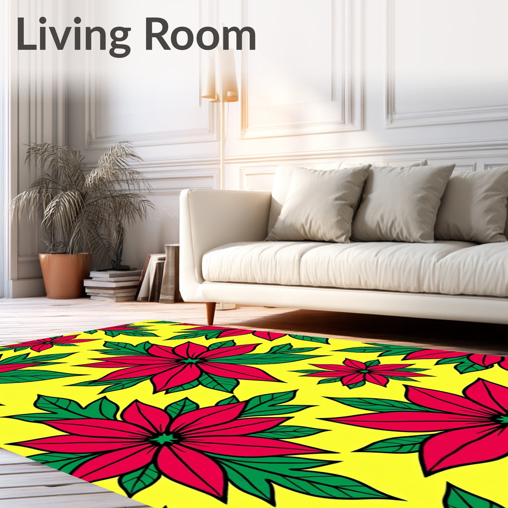 Vibrant Red Poinsettia Floral Arrangement Rug