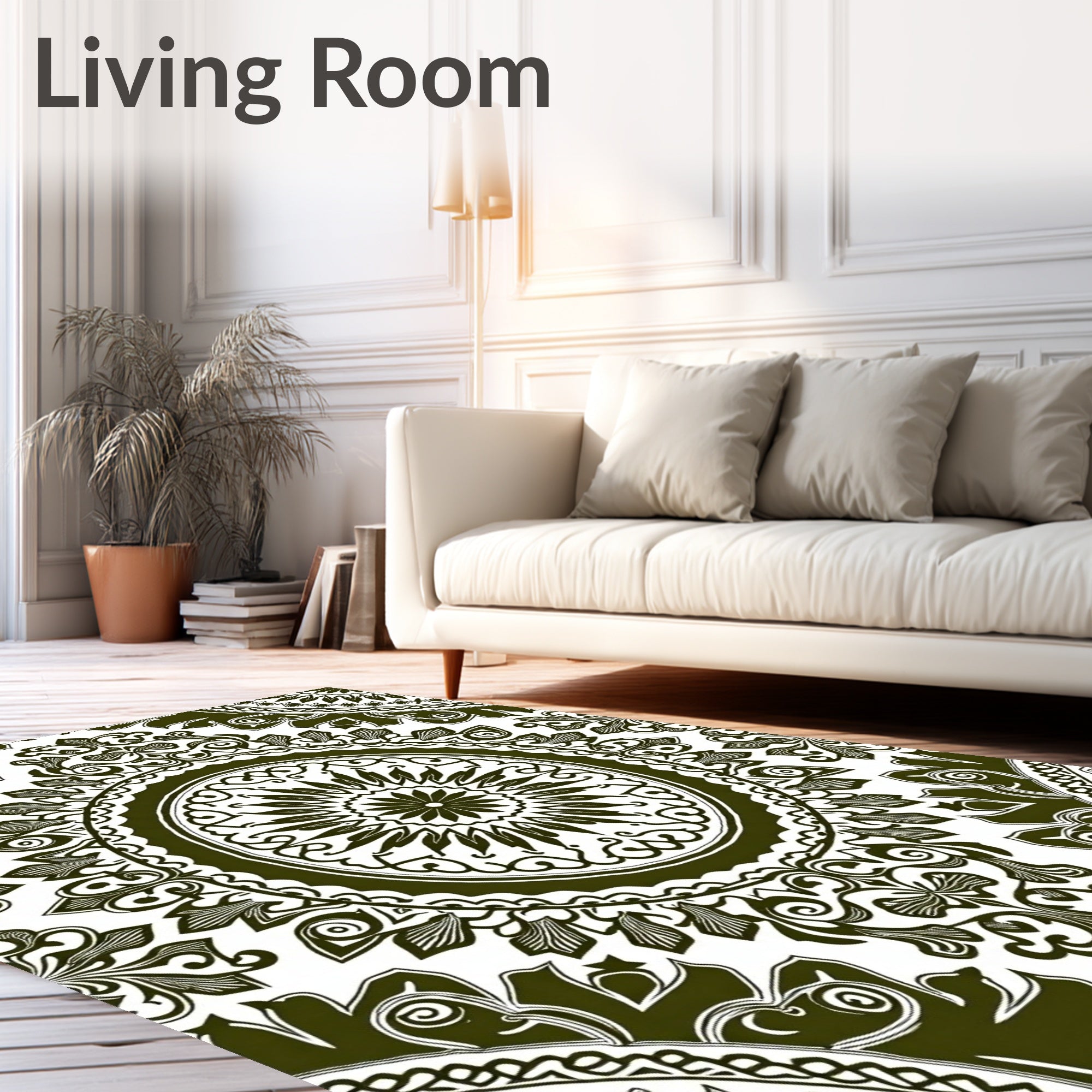 Olive Green Traditional Mandala Medallion Rug