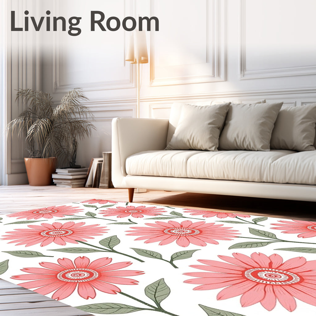 Coral Daisy Garden Art Rug