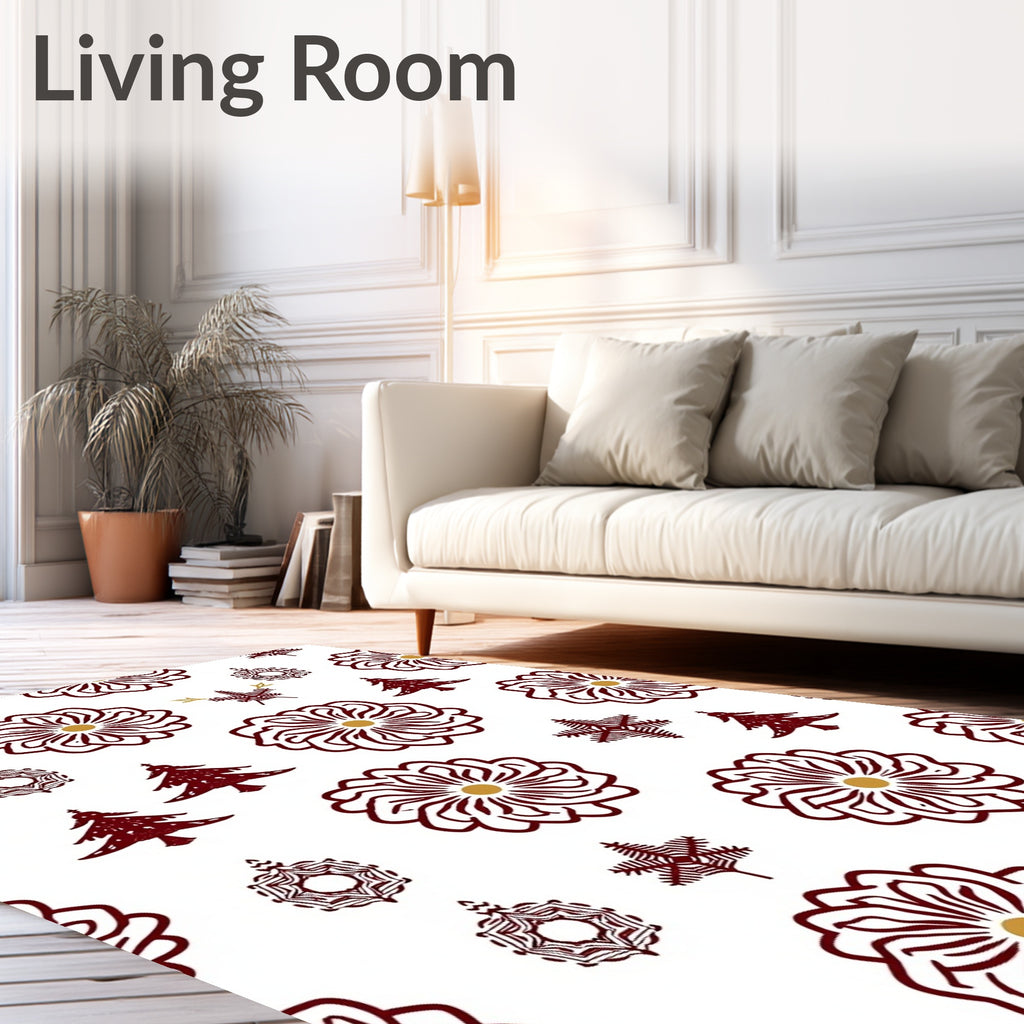 Crimson Snowflake and Pine Woodland Rug