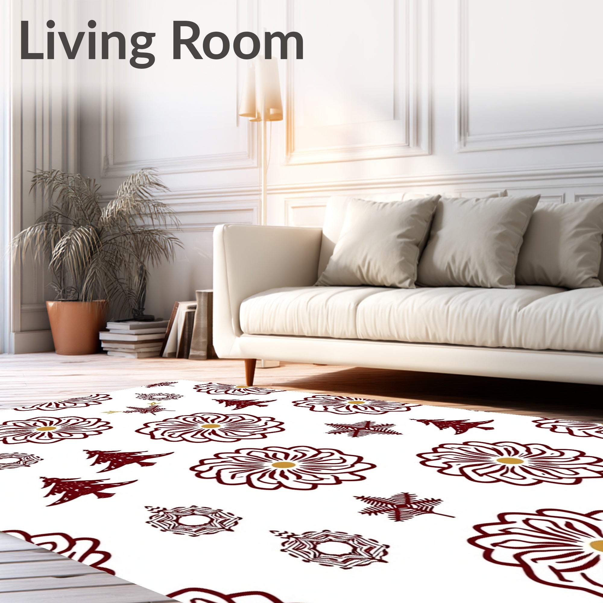 Crimson Snowflake and Pine Woodland Rug