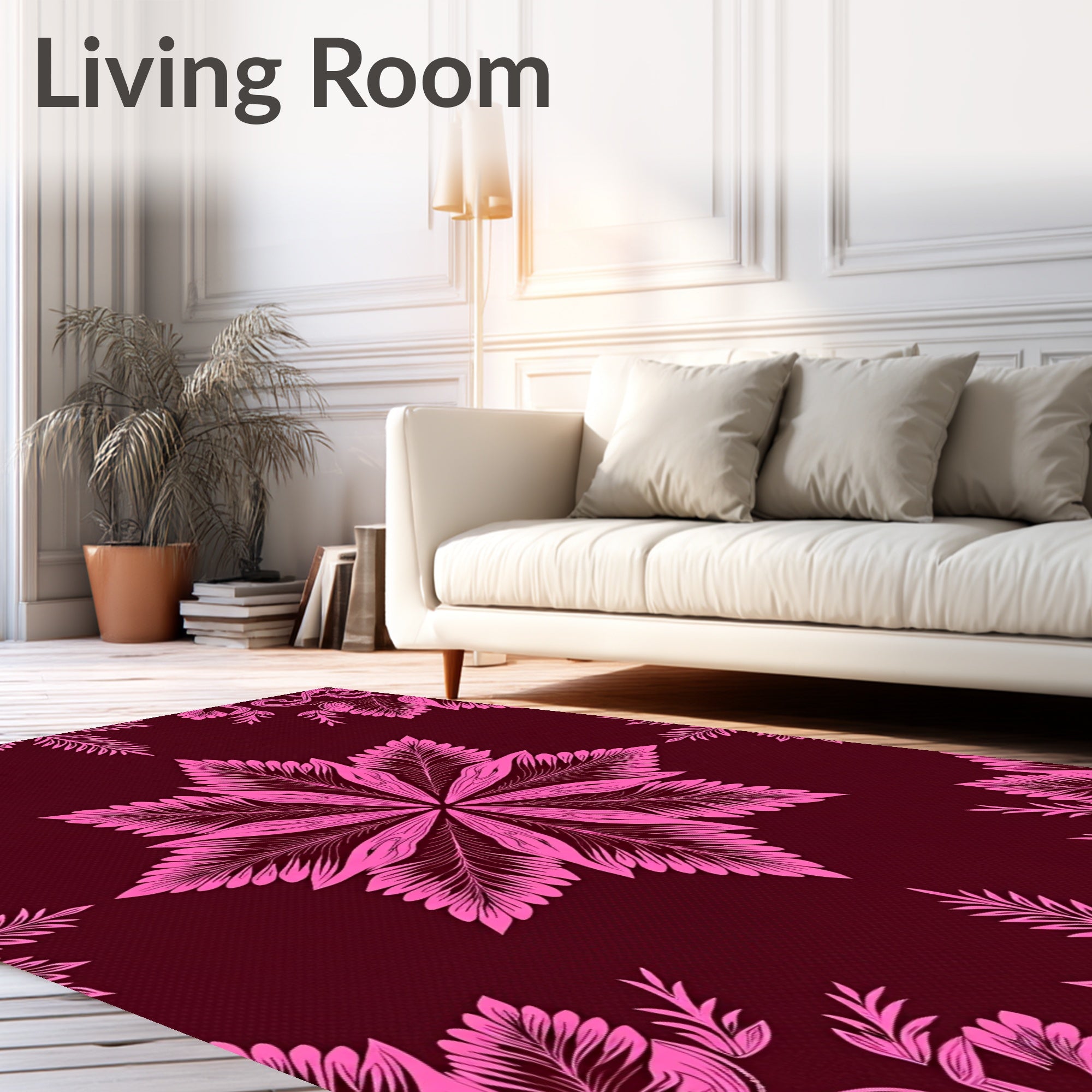 Bright Pink Floral Medallion Burgundy Rug