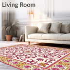Fuchsia Gold Scrollwork Floral Archway Rug