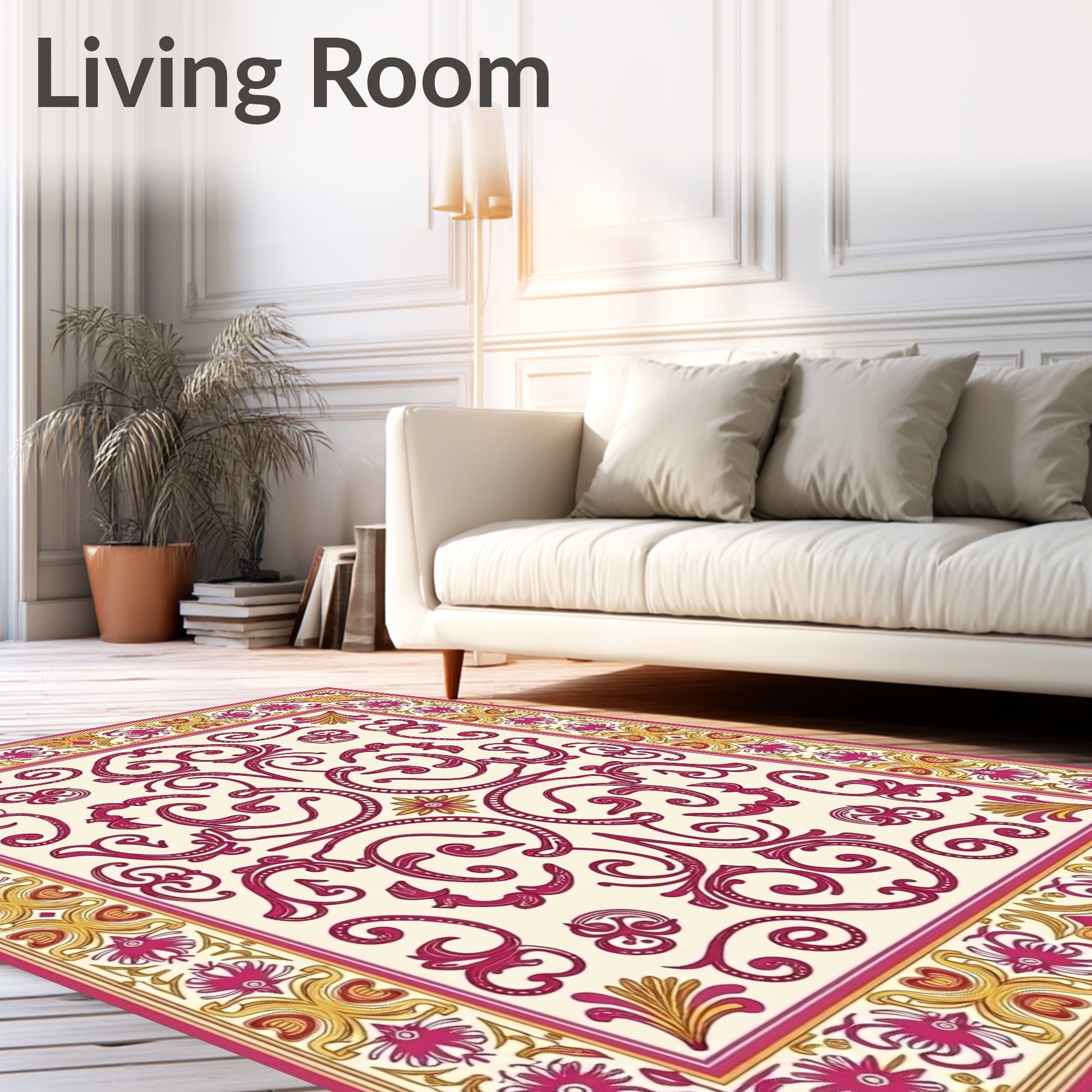 Fuchsia Gold Scrollwork Floral Archway Rug
