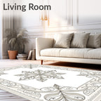 Intricate Floral Ivory Scroll Border Rug