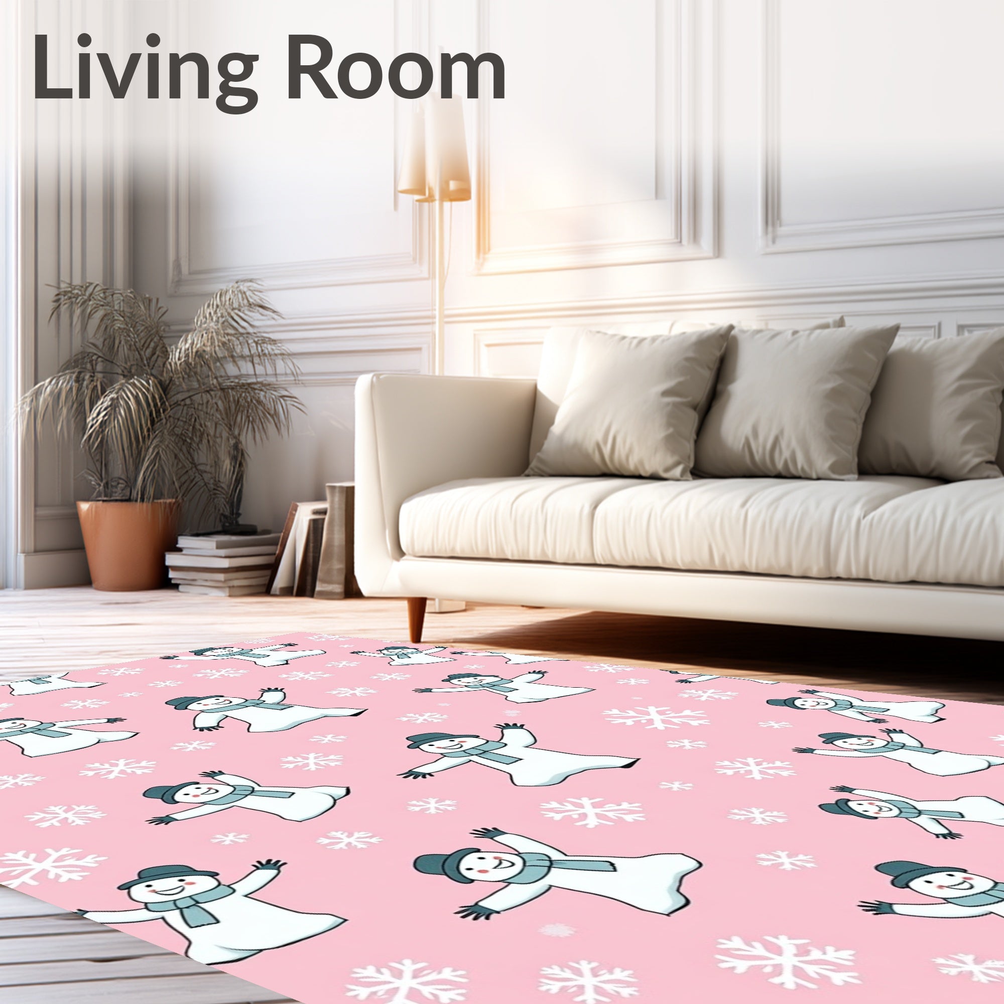 Pink Snowman Snowflakes Holiday Rug