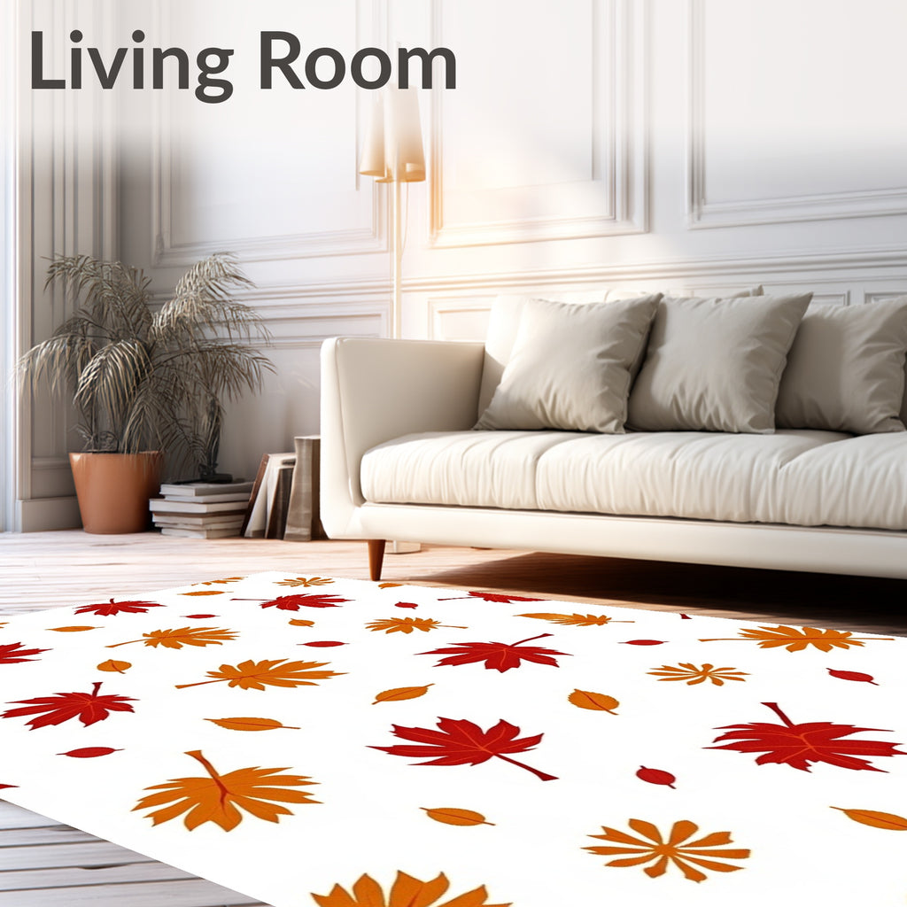 Autumn Red Orange Falling Leaves Rug