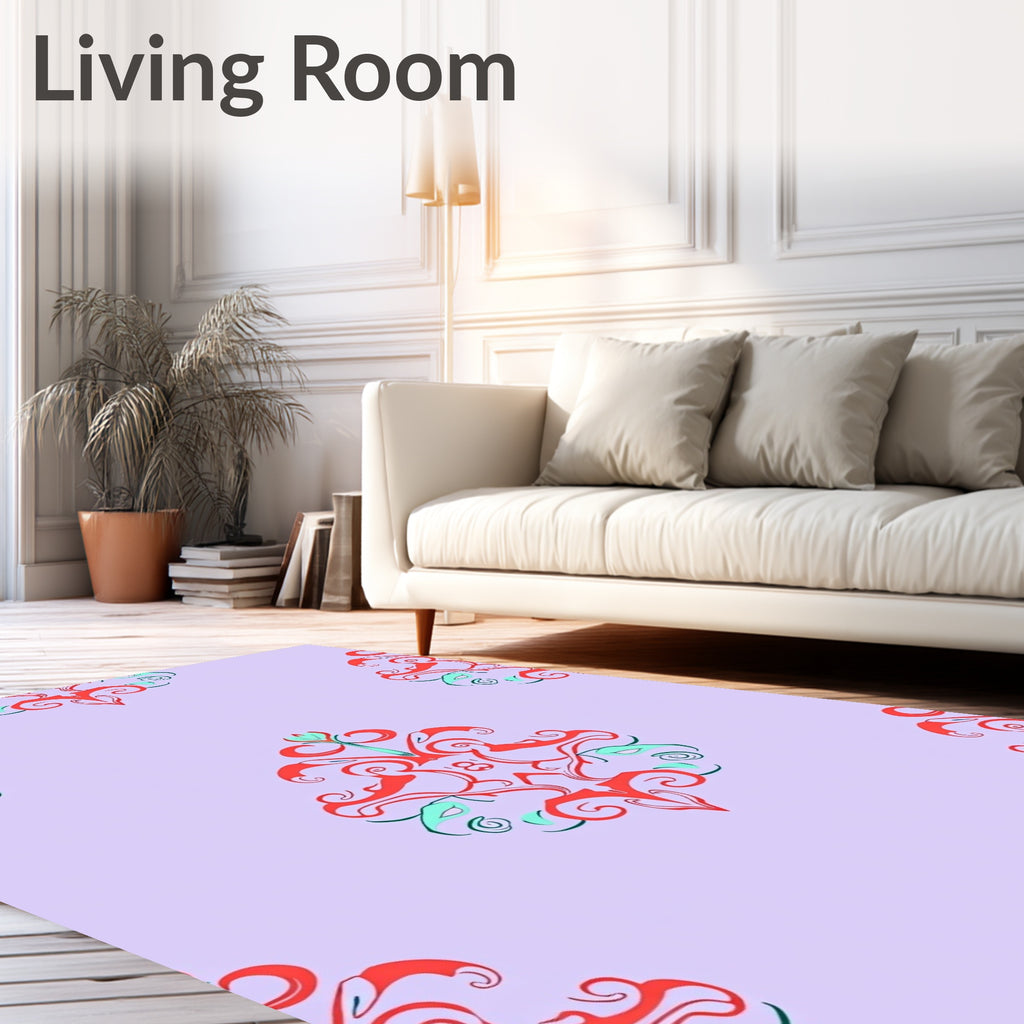 Crimson Coral Swirl Botanical Medallion Rug