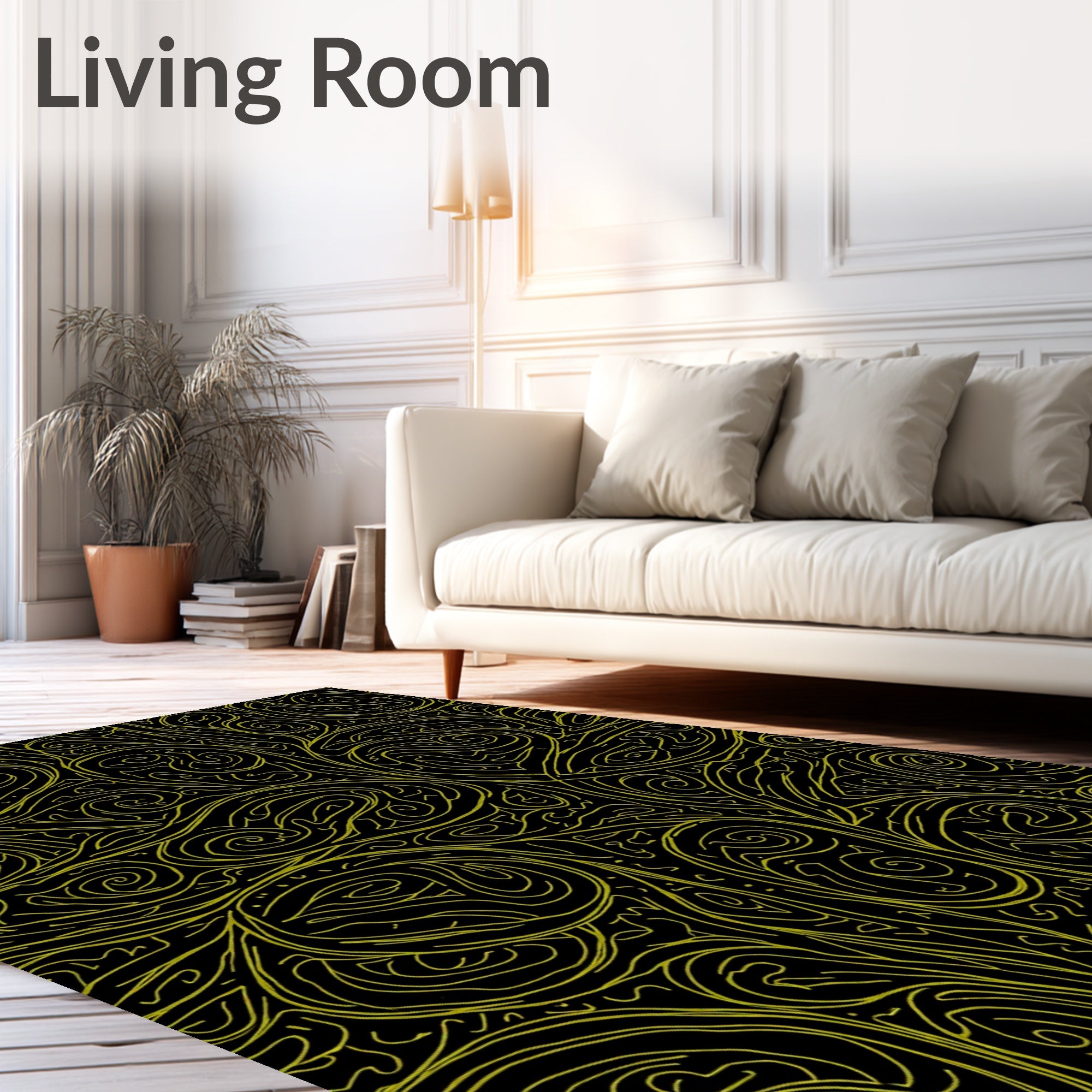 Gold Swirl Abstract Botanical Rug
