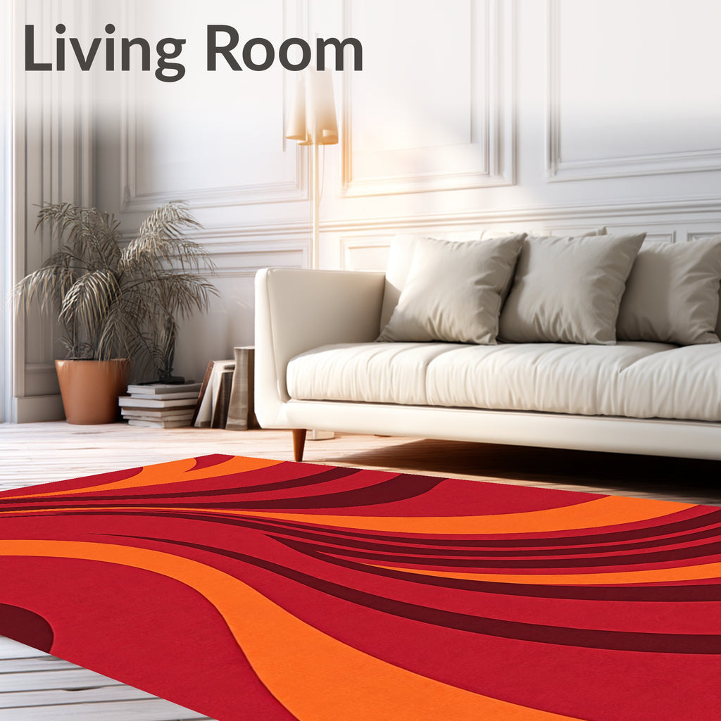 Retro Red Orange Swirl Rug
