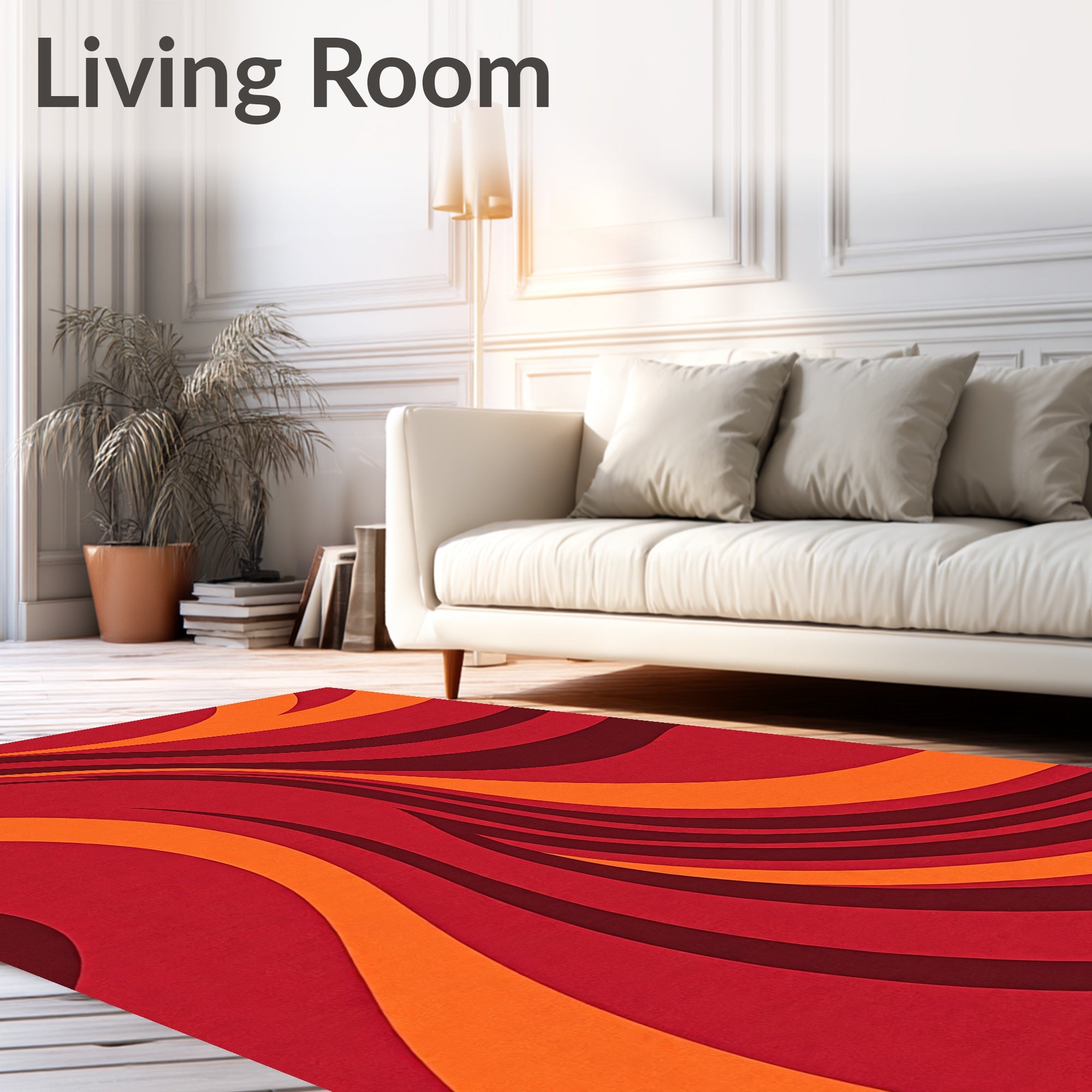 Retro Red Orange Swirl Rug